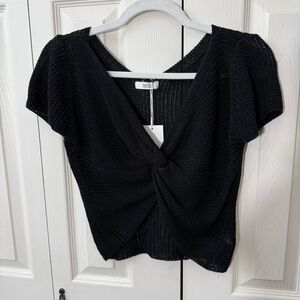 Active USA Knit Twist Front Cropped Top Short Sleeve Womens Size Medium